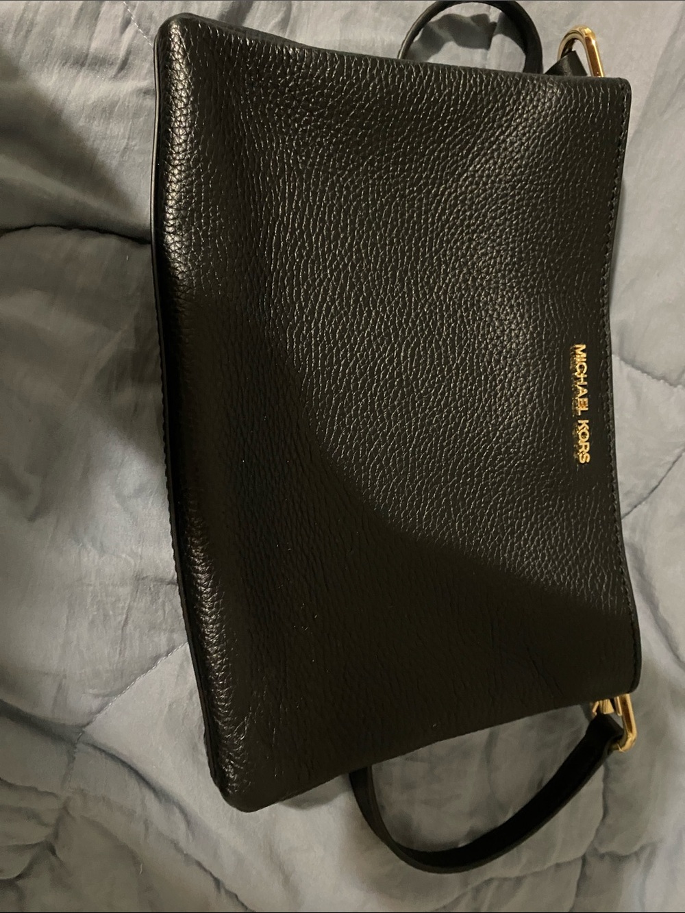 Michael Kors Black Pebbled Leather Crossbody with Gold Accents